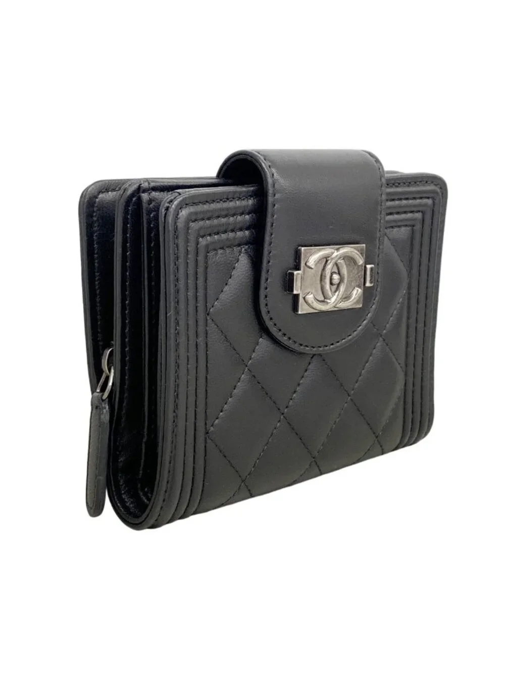 Chanel Wallet Boy Lambskin Black Silver